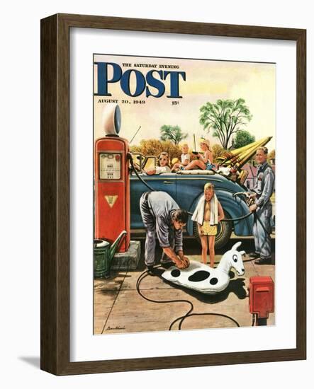 "Inflating Beach Toy," Saturday Evening Post Cover, August 20, 1949-Stevan Dohanos-Framed Giclee Print