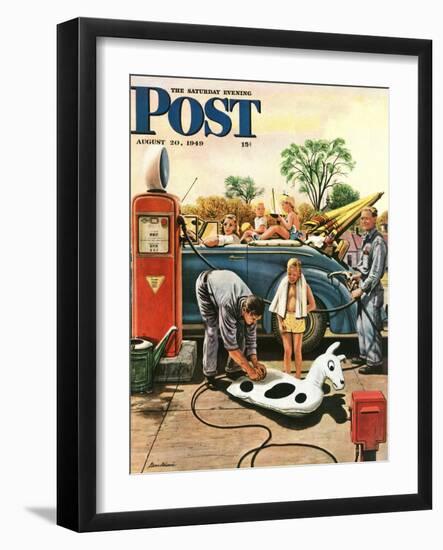 "Inflating Beach Toy," Saturday Evening Post Cover, August 20, 1949-Stevan Dohanos-Framed Giclee Print