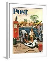 "Inflating Beach Toy," Saturday Evening Post Cover, August 20, 1949-Stevan Dohanos-Framed Giclee Print