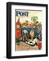 "Inflating Beach Toy," Saturday Evening Post Cover, August 20, 1949-Stevan Dohanos-Framed Premium Giclee Print