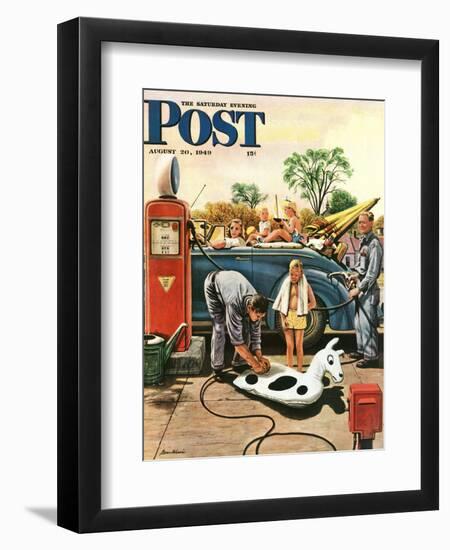 "Inflating Beach Toy," Saturday Evening Post Cover, August 20, 1949-Stevan Dohanos-Framed Premium Giclee Print