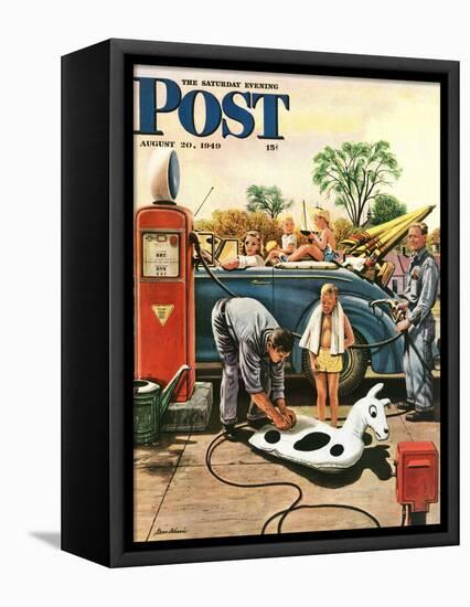 "Inflating Beach Toy," Saturday Evening Post Cover, August 20, 1949-Stevan Dohanos-Framed Stretched Canvas