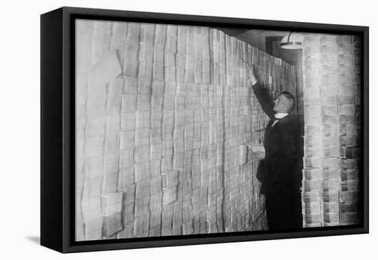 Inflation in Weimar Germany Has Paper Money Stacked from Floor to Ceiling in a Berlin Bank-null-Framed Stretched Canvas