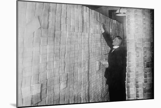 Inflation in Weimar Germany Has Paper Money Stacked from Floor to Ceiling in a Berlin Bank-null-Mounted Art Print