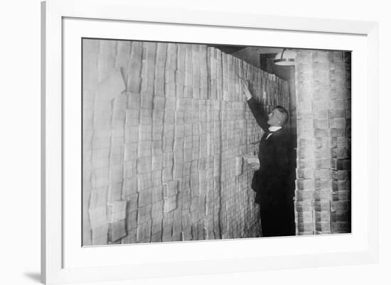 Inflation in Weimar Germany Has Paper Money Stacked from Floor to Ceiling in a Berlin Bank-null-Framed Premium Giclee Print