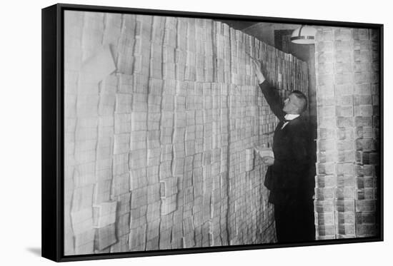 Inflation in Weimar Germany Has Paper Money Stacked from Floor to Ceiling in a Berlin Bank-null-Framed Stretched Canvas