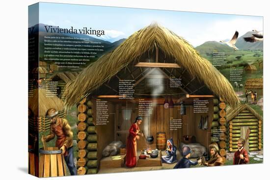 Infografía Sobre La Vida Cotidiana De Los Vikingos En Un Poblado Y Una Vivienda Típica-null-Stretched Canvas