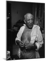 Informal Portrait of Artist Pablo Picasso at Notre Dame de Vie, His Home in Mougins-Gjon Mili-Mounted Premium Photographic Print