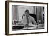 Informal Portrait of President Bill Clinton at His Desk in the Oval Office-null-Framed Premium Photographic Print