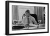 Informal Portrait of President Bill Clinton at His Desk in the Oval Office-null-Framed Premium Photographic Print