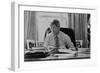 Informal Portrait of President Bill Clinton at His Desk in the Oval Office-null-Framed Premium Photographic Print