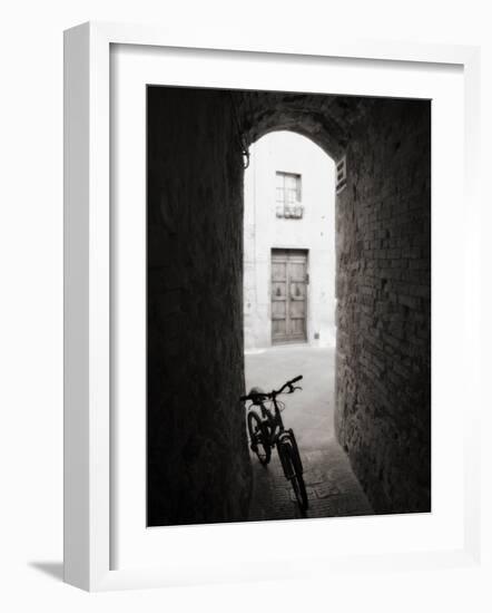 Infra Red Image of a Bicycle in Shady Alleyway, San Quirico D'Orcia, Tuscany, Italy, Europe-Lee Frost-Framed Photographic Print