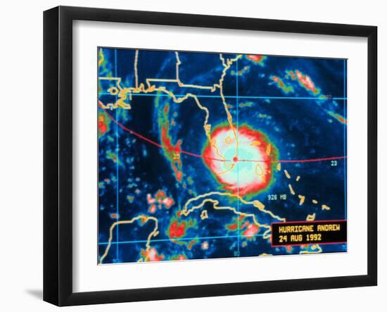 Infrared Image of Hurricane Andrew Crossing the Florida Coast on August 24, 1992-null-Framed Photo