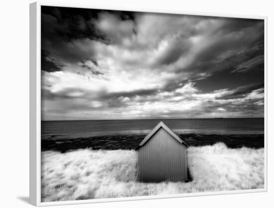 Infrared Image of Hut in Dunes Overlooking the North Sea, Bamburgh, Northumberland, England, UK-Lee Frost-Framed Photographic Print