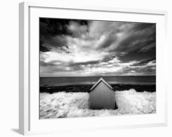 Infrared Image of Hut in Dunes Overlooking the North Sea, Bamburgh, Northumberland, England, UK-Lee Frost-Framed Photographic Print