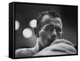 Ingemar Johansson Looking on During Title Bout Against Patterson-George Silk-Framed Stretched Canvas