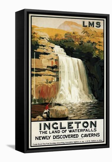 Ingleton, England - Spectators Climb on Waterfall Railway Poster-Lantern Press-Framed Stretched Canvas