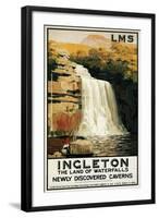 Ingleton, England - Spectators Climb on Waterfall Railway Poster-Lantern Press-Framed Art Print