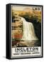 Ingleton, England - Spectators Climb on Waterfall Railway Poster-Lantern Press-Framed Stretched Canvas