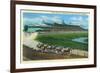 Inglewood, California - Hollywood Turf Club View of a Horse Race-Lantern Press-Framed Premium Giclee Print