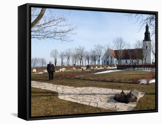 Ingmar Bergman's Grave and Faro Kyrkorad Church, Faro Island Off of Gotland Island, Sweden-Kim Walker-Framed Stretched Canvas