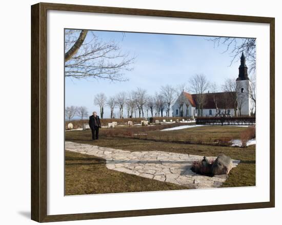 Ingmar Bergman's Grave and Faro Kyrkorad Church, Faro Island Off of Gotland Island, Sweden-Kim Walker-Framed Photographic Print