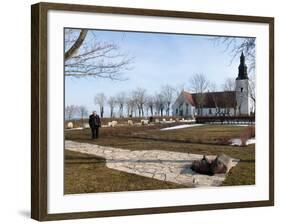 Ingmar Bergman's Grave and Faro Kyrkorad Church, Faro Island Off of Gotland Island, Sweden-Kim Walker-Framed Photographic Print