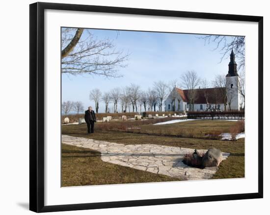 Ingmar Bergman's Grave and Faro Kyrkorad Church, Faro Island Off of Gotland Island, Sweden-Kim Walker-Framed Photographic Print