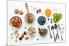 Ingredients for A Healthy Foods Background, Nuts, Honey, Berries, Fruits, Blueberry, Orange, Almond-Kerdkanno-Mounted Photographic Print