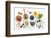 Ingredients for A Healthy Foods Background, Nuts, Honey, Berries, Fruits, Blueberry, Orange, Almond-Kerdkanno-Framed Photographic Print