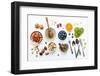 Ingredients for A Healthy Foods Background, Nuts, Honey, Berries, Fruits, Blueberry, Orange, Almond-Kerdkanno-Framed Photographic Print