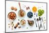 Ingredients for A Healthy Foods Background, Nuts, Honey, Berries, Fruits, Blueberry, Orange, Almond-Kerdkanno-Mounted Photographic Print