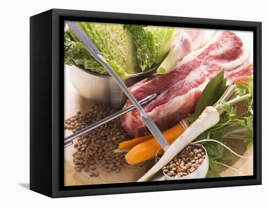 Ingredients for Stew: Pork, Vegetables, Lentils and Savoy Cabbage-Eising Studio - Food Photo and Video-Framed Stretched Canvas