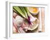 Ingredients for Tarte Flambée: Spring Onions, Bacon Slices, Yeast Dough, Egg-Eising Studio - Food Photo and Video-Framed Photographic Print