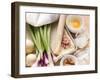 Ingredients for Tarte Flambée: Spring Onions, Diced Bacon, Yeast Dough, Egg-Eising Studio - Food Photo and Video-Framed Photographic Print