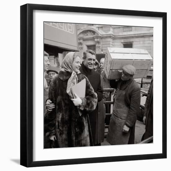 Ingrid Bergman and Cary Grant, Filming In Covent Garden, London, December 1957-null-Framed Photographic Print