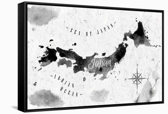 Ink Japan Map-anna42f-Framed Stretched Canvas