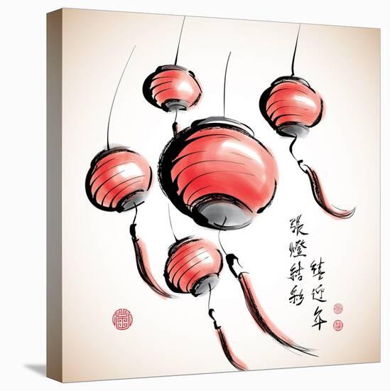Ink Painting of Chinese Lantern with Greeting Calligraphy-yienkeat-Stretched Canvas