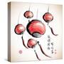 Ink Painting of Chinese Lantern with Greeting Calligraphy-yienkeat-Stretched Canvas