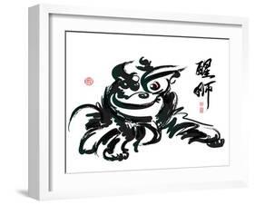 Ink Painting Of Chinese Lion Dance Translation Of Chinese Text: The Consciousness Of Lion-yienkeat-Framed Art Print