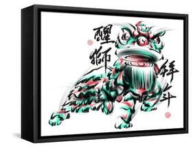 Ink Painting Of Chinese Lion Dance. Translation Of Chinese Text: The Consciousness Of Lion-yienkeat-Framed Stretched Canvas