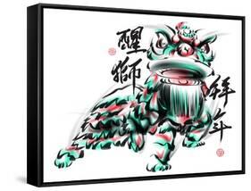 Ink Painting Of Chinese Lion Dance. Translation Of Chinese Text: The Consciousness Of Lion-yienkeat-Framed Stretched Canvas
