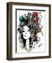 Ink Print with Girl and Decorative Hair for T-Shirt-A Frants-Framed Art Print