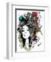 Ink Print with Girl and Decorative Hair for T-Shirt-A Frants-Framed Art Print