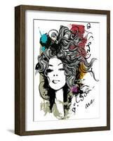 Ink Print with Girl and Decorative Hair for T-Shirt-A Frants-Framed Art Print