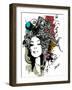 Ink Print with Girl and Decorative Hair for T-Shirt-A Frants-Framed Art Print