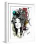 Ink Print with Girl and Decorative Hair for T-Shirt-A Frants-Framed Art Print