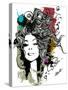Ink Print with Girl and Decorative Hair for T-Shirt-A Frants-Stretched Canvas