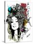 Ink Print with Girl and Decorative Hair for T-Shirt-A Frants-Stretched Canvas