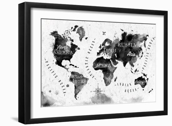 Ink World Map-anna42f-Framed Art Print